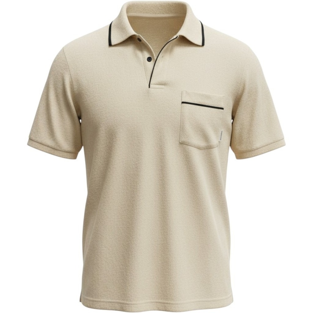 Laguna cream-colored terry cloth polo shirt open collar S golf tennis 1970's